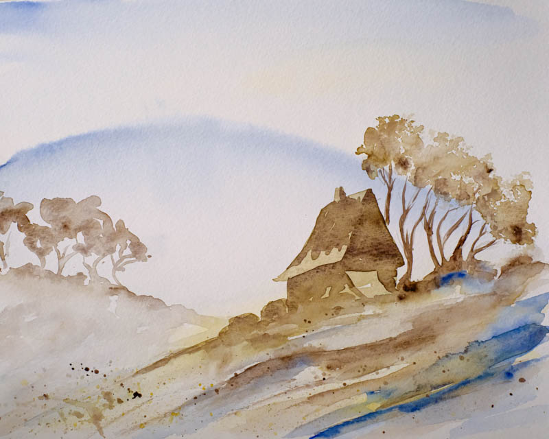 Aquarell Haus auf einem Hügel von Bernd Schmidt