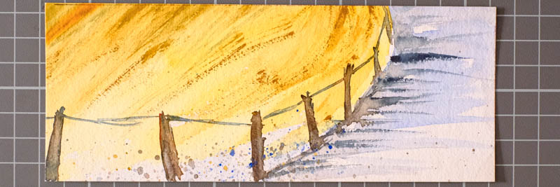 Aquarell Lesezeichen Acker und Zaun von Bernd Schmidt