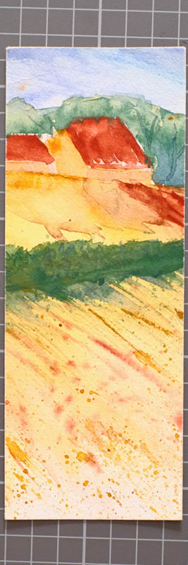 Aquarell Lesezeichen Haus und Feld von Bernd Schmidt