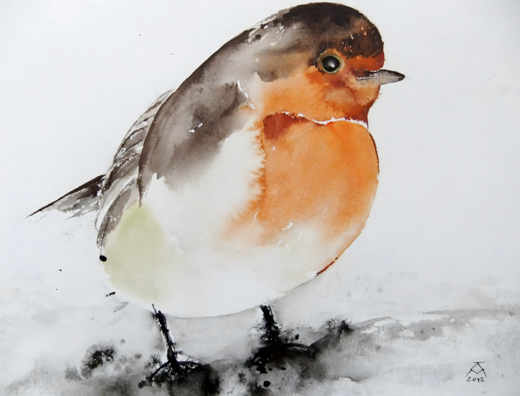Aquarell Rotkehlchen von Karin Mersmann