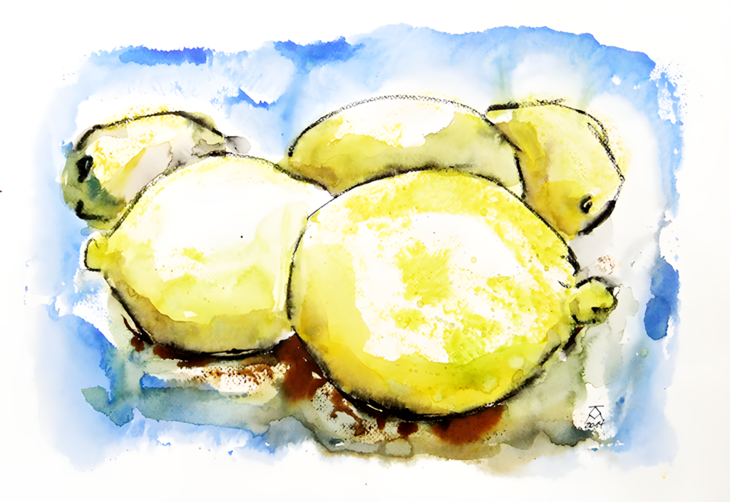 Aquarell Monotypie Zitrus von Karin Mersmann