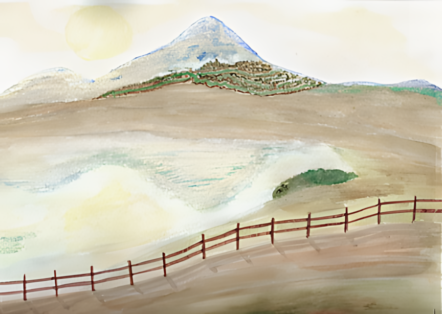 Aquarell Berg im See von Udo Braun