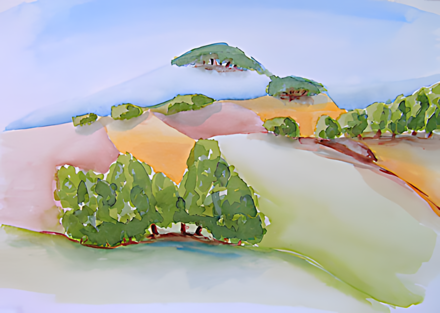 Aquarell Frühling in Imbshausen von Bernd Schmidt