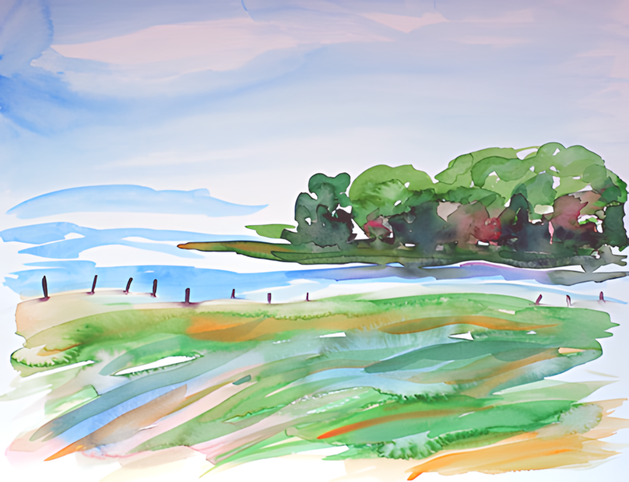 Aquarell Schussenmündung von Bernd Schmidt