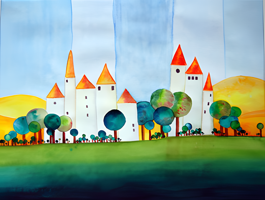 Aquarell Funny Village von Michael Basler