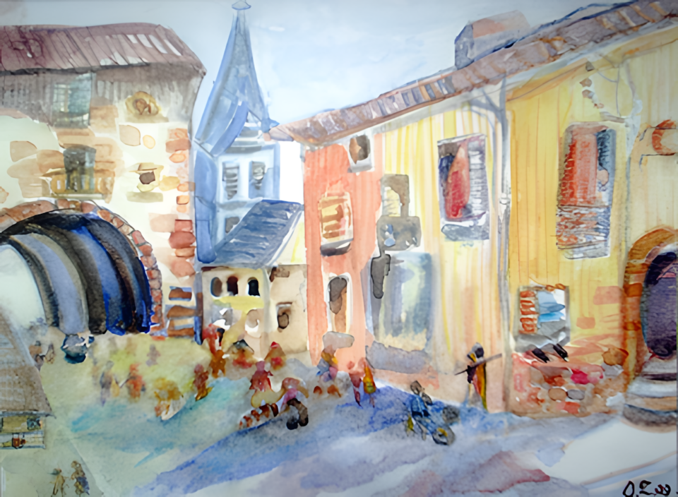 Aquarell Am Marktplatz von Oksana Ziegenbalg