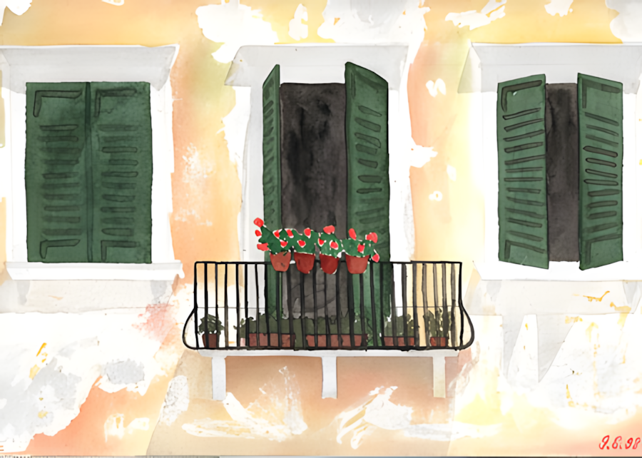 Aquarell Balkon Gardasee von Bernd Schmidt