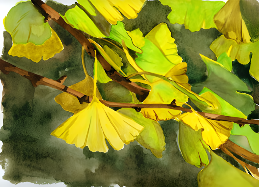 Aquarell die Seele des Gingko von Nina Vahrenkampf