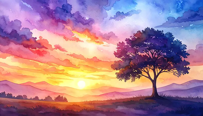 Aquarell Sonnenuntergangshimmel
