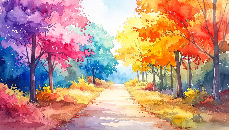 Aquarell Weg im Herbst