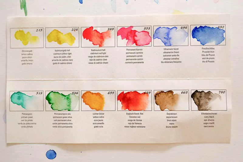 Aquarell Farbkarte