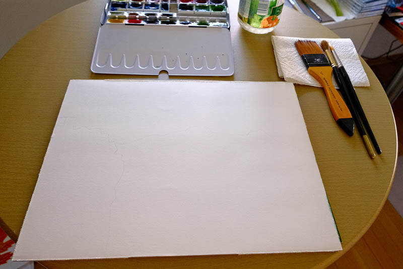 Start Landschafts-Aquarell mit Verlaufhimmel