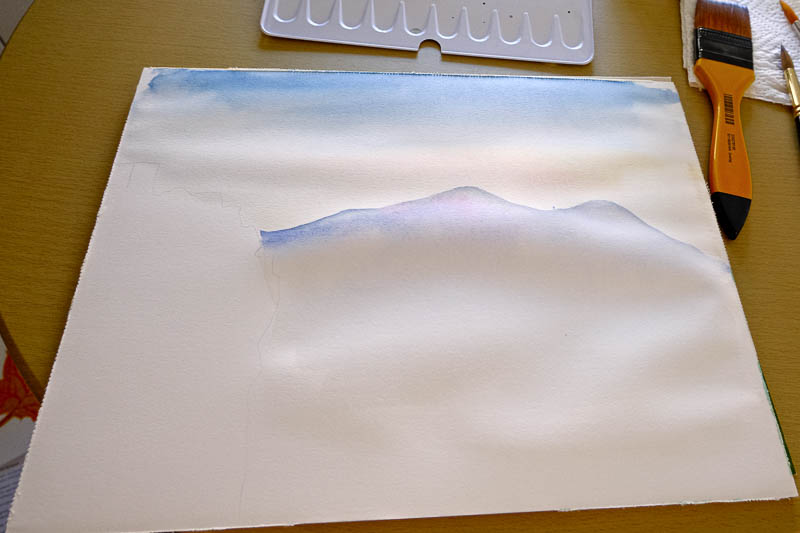 Aquarell Verlaufhimmel und Berge als Farbverlauf